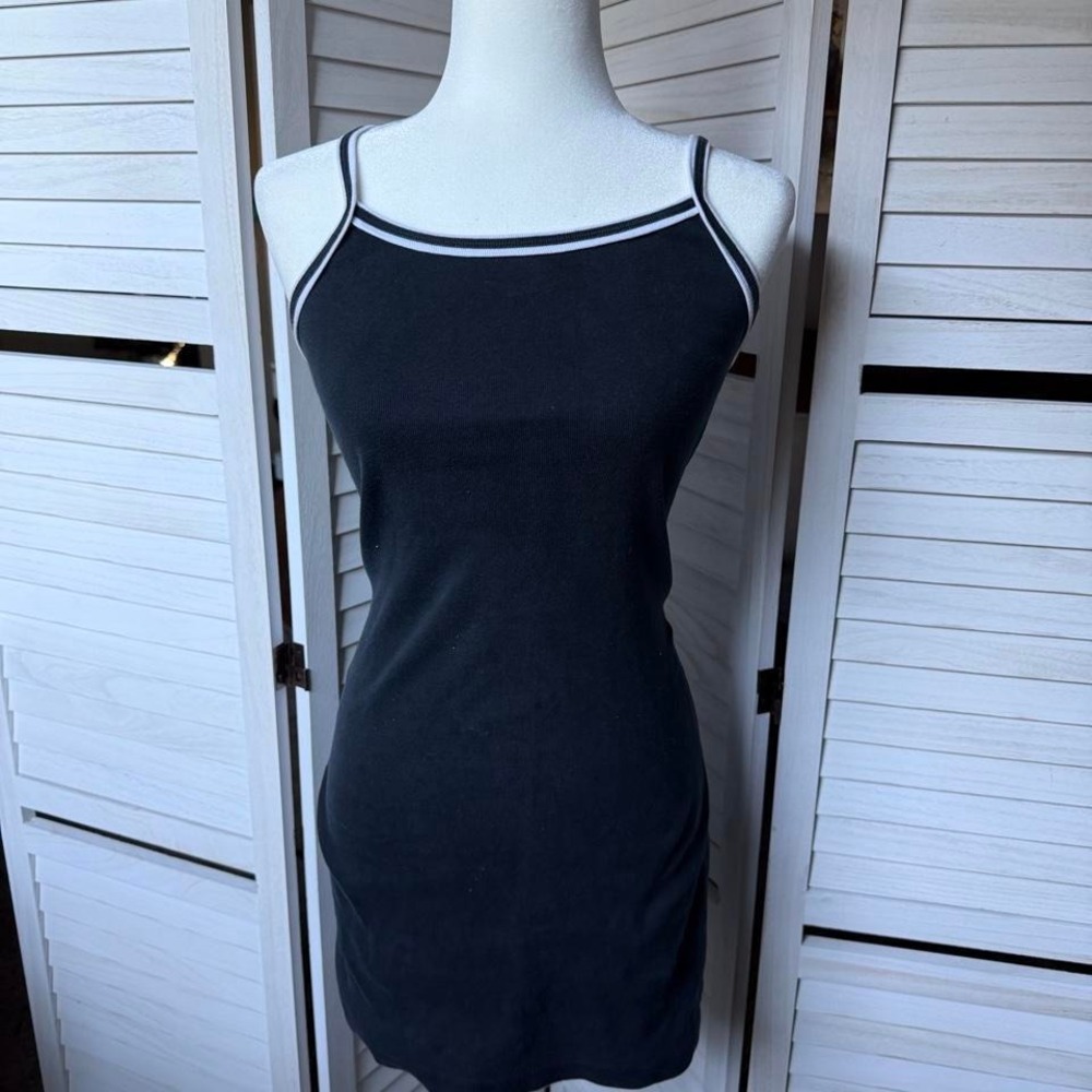 Vintage Black cotton tank top mini dress with white trim size Small